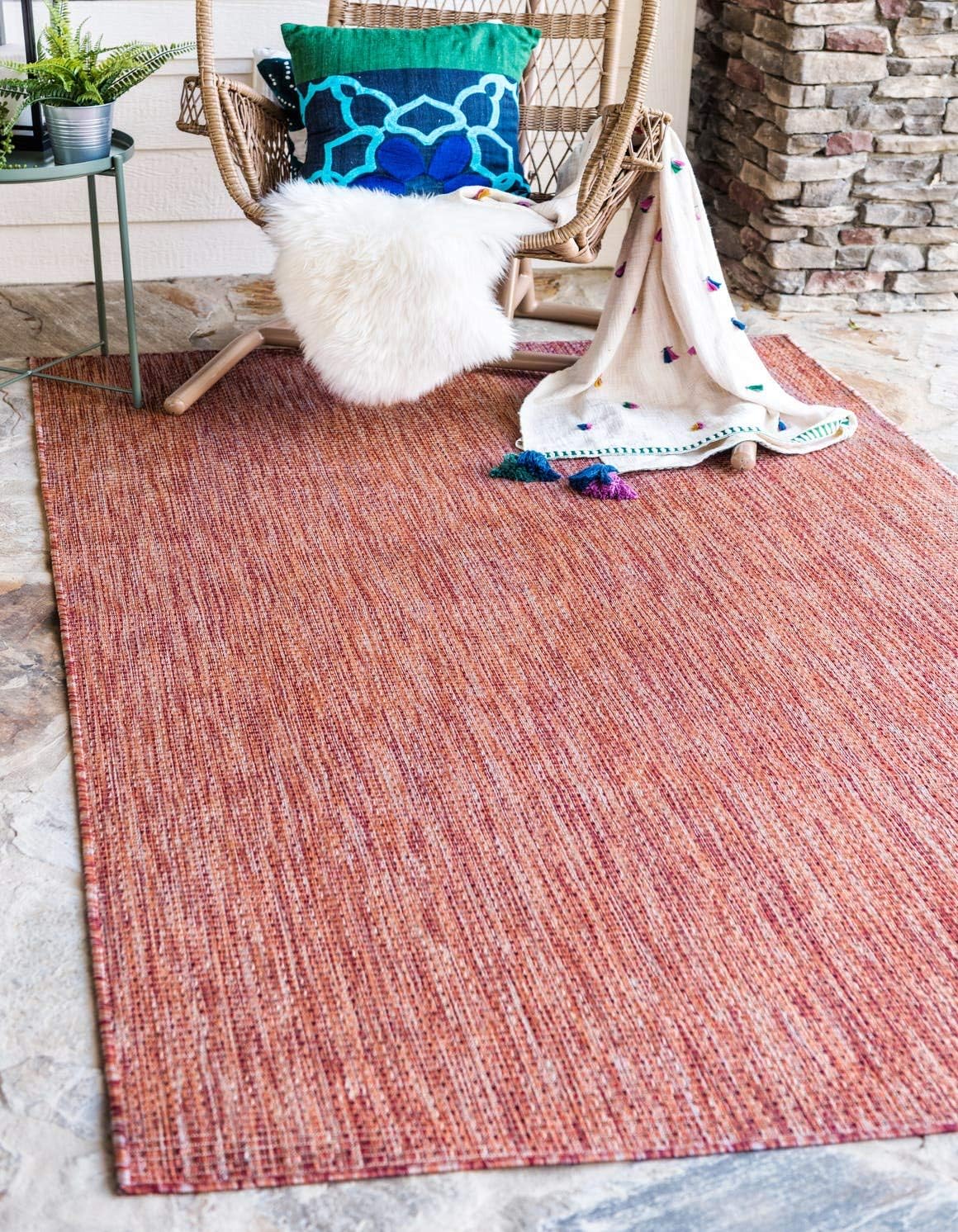 Unique Loom Collection Casual Transitional Solid Heathered Indoor/Outdoor Flatweave Area Rug (5' 3" x 8' Rectangle, Rust Red/Beige)