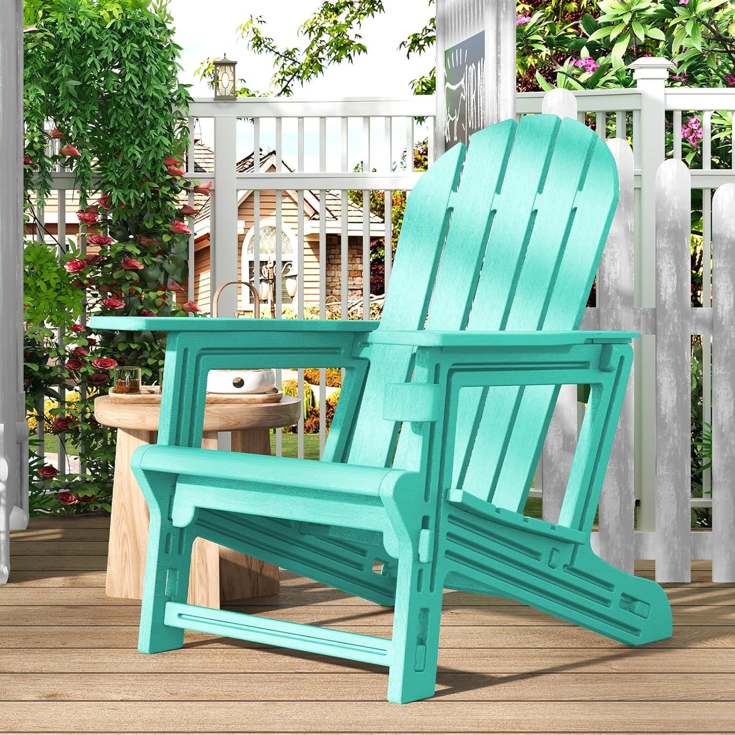 Adirondack Chairs Set of 4, Tool-Free Assembly All-Weather Plastic Adirondack Chairs, HDPE Fire Pit Chairs with Cup Holder, Outdoor Chair for Patio Garden (Aruba)