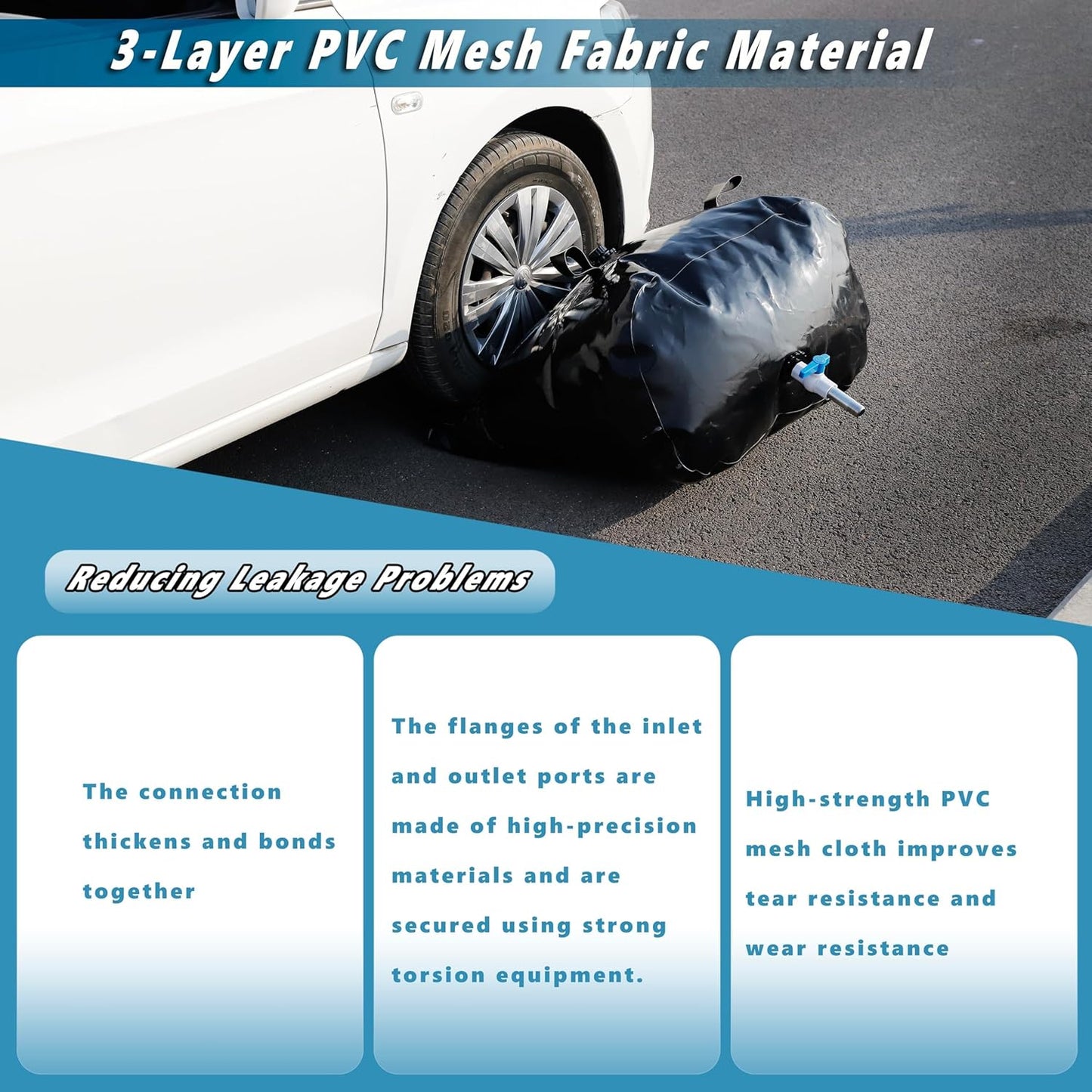 1000 L/264 Gal Water Bladder Tank, Foldable Portable Water Storage Container, Emergency Water Bag for RV, Truck Bed, Fire Prevention, Drought Resistance, Black