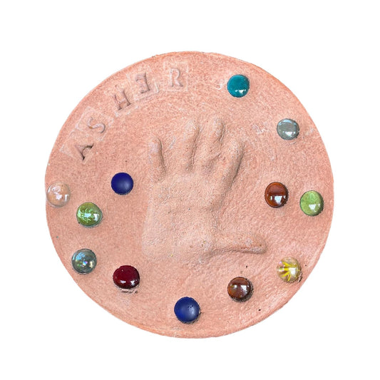 DIY Stepping Stone Kit with Color Pigment, Handprint Stepping Stone, Mother's Day Gift, Footprint Stepping Stone (10 Inch, Orange)