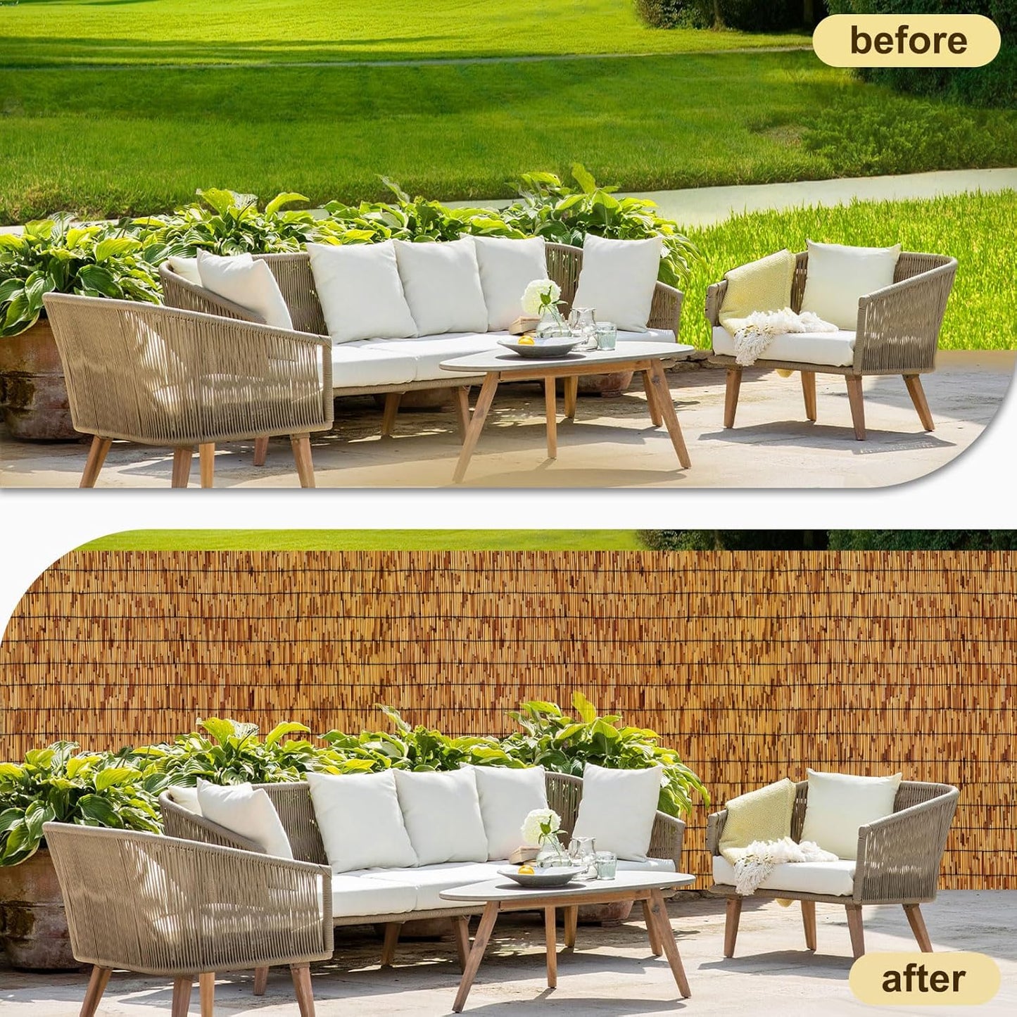 Natural Reed Fencing,Decorative Bamboo Fence Rolls Handwoven Friendly Sun Shade for Garden,Patio,Balcony Windows 3x10FT