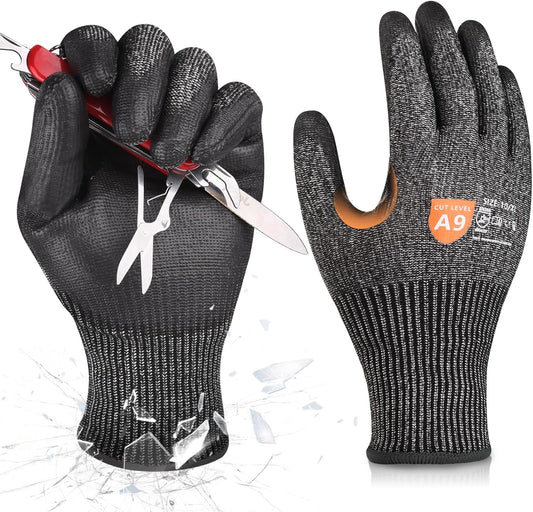 Donfri 3 Pairs A9 Cut Resistant Work Gloves for Men - Steel + HPPE Hybrid Safety Gloves for Men, ANSI Cut Level 9 Protection Flexible for Metal Glass Wood Construction Fishing