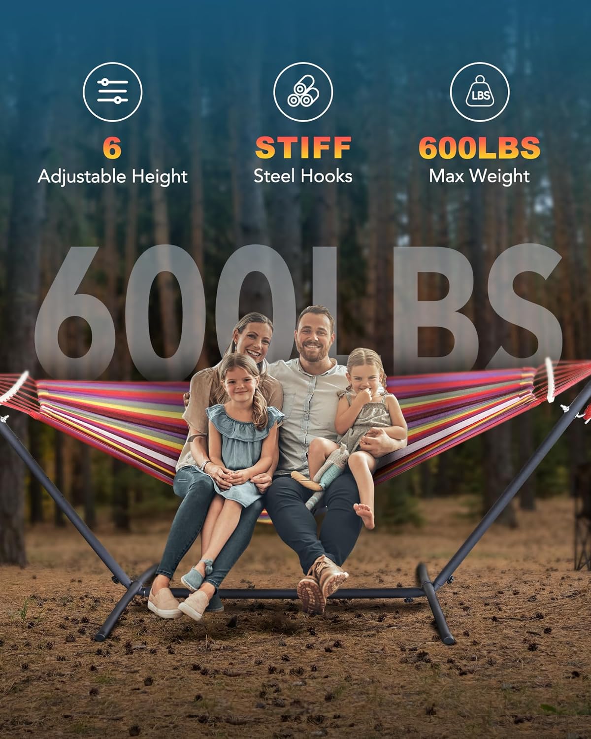 Double Hammock with Heavy-Duty Steel Stand,Portable,Easy Assembly,600lbs Weight Capacity,Suit for Indoor,Yard,Camping,or Outdoor