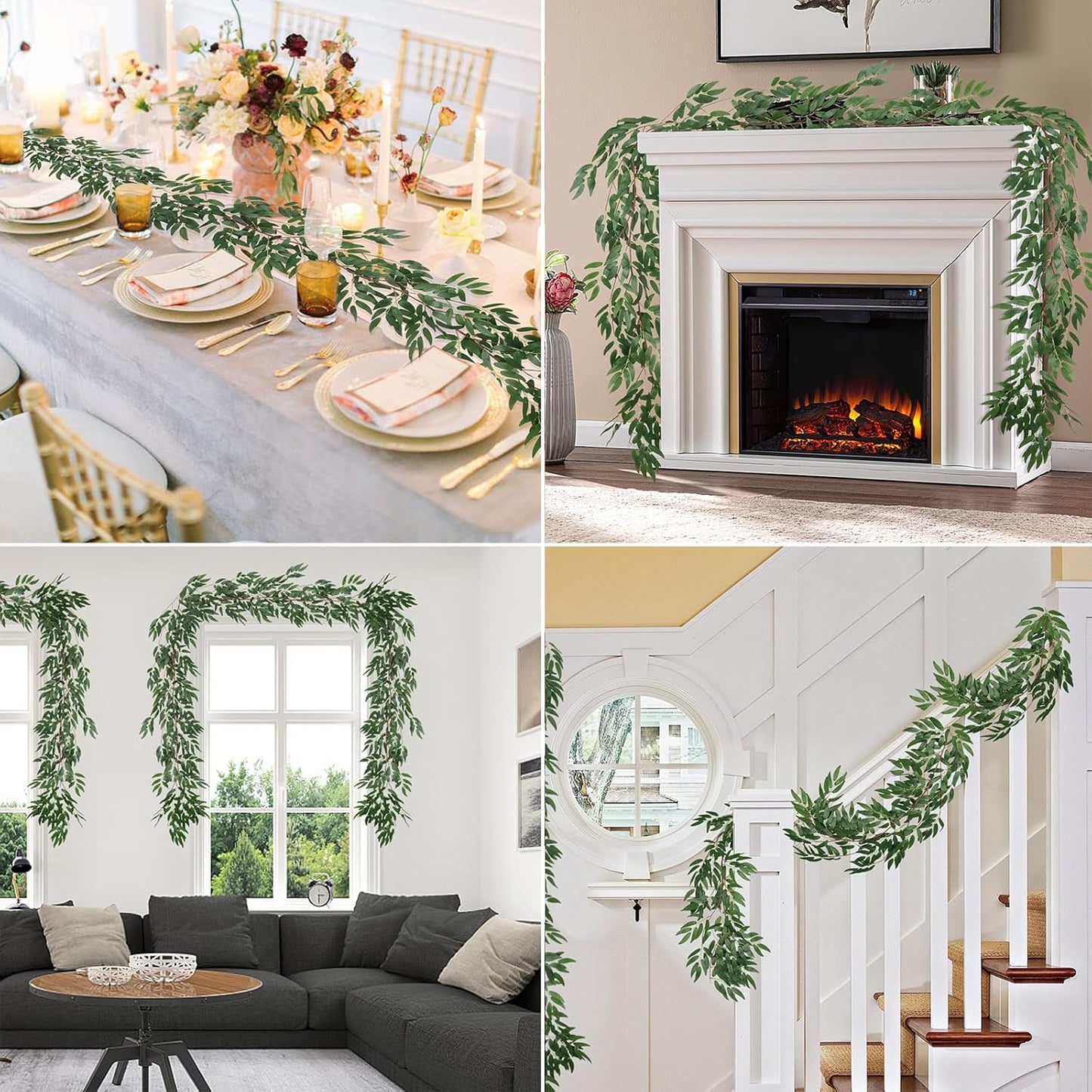 RECUTMS Artificial Willow Leaves Vine Twigs 2Pcs 5.7Ft Fake Hanging Ivy Plants Silk Green Leaf Rattan Garland Greenery Decor for Indoor Outdoor Home Wedding Arch Jungle Beach Birthday Party Garden