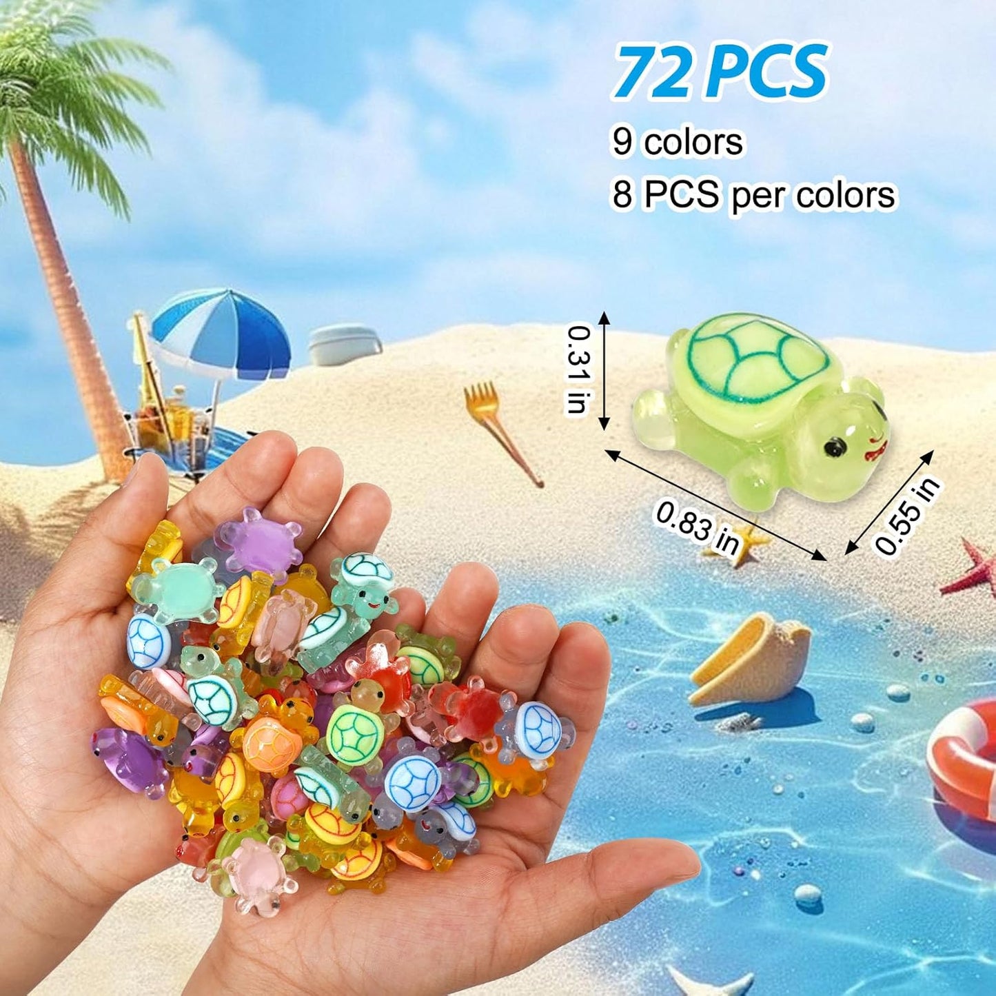 Mini Resin Turtles Figures to Hide, 72 PCS Tiny Resin Animal Figurines Little Small Plastic Turtles Miniature Festival Rave Trinkets Bulk Glow in the Dark for Micro Fairy Garden Aquarium Decor