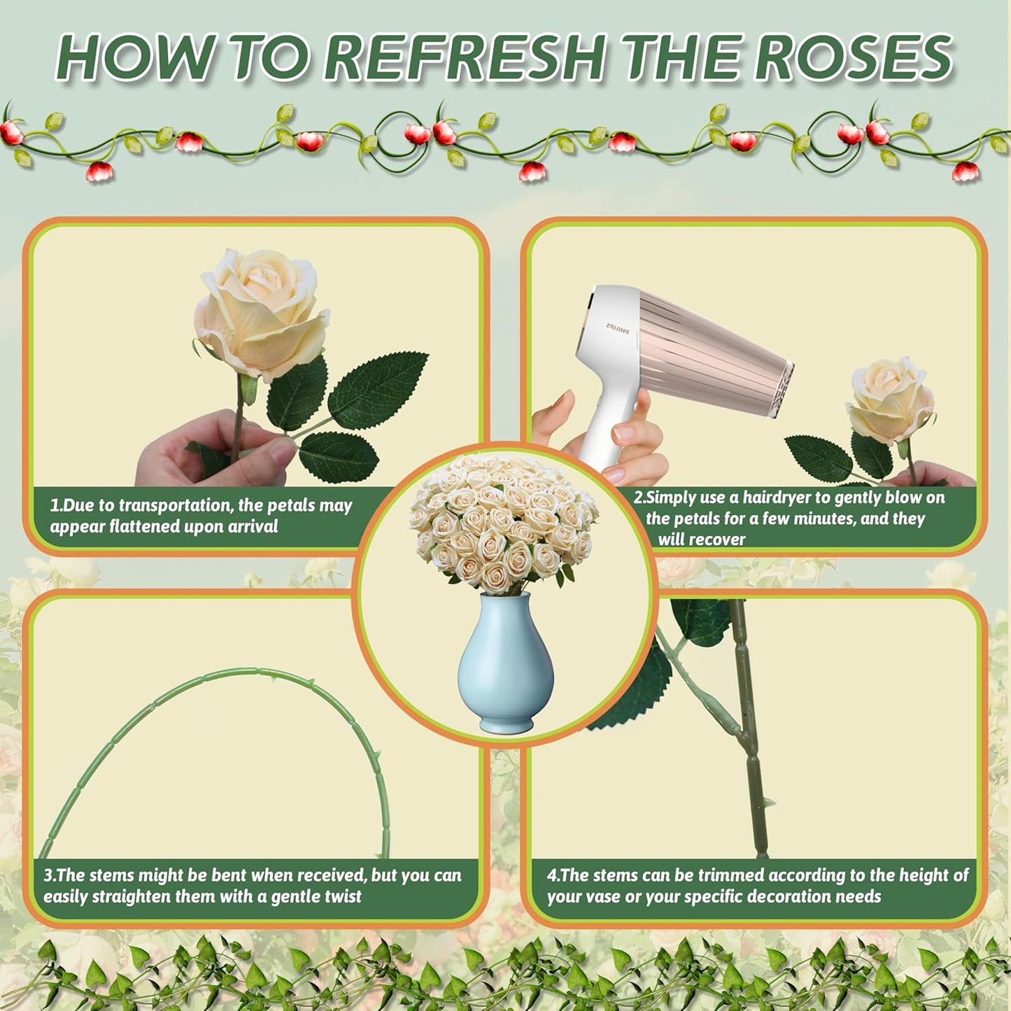 30 PCS Fake Champagne Roses, Artificial Flowers Bulk Realistic Silk Faux Rose with Stems for Wedding Decorations, Bridal Bouquets, Mother's Day Thanksgiving DIY Floral and Home Decor