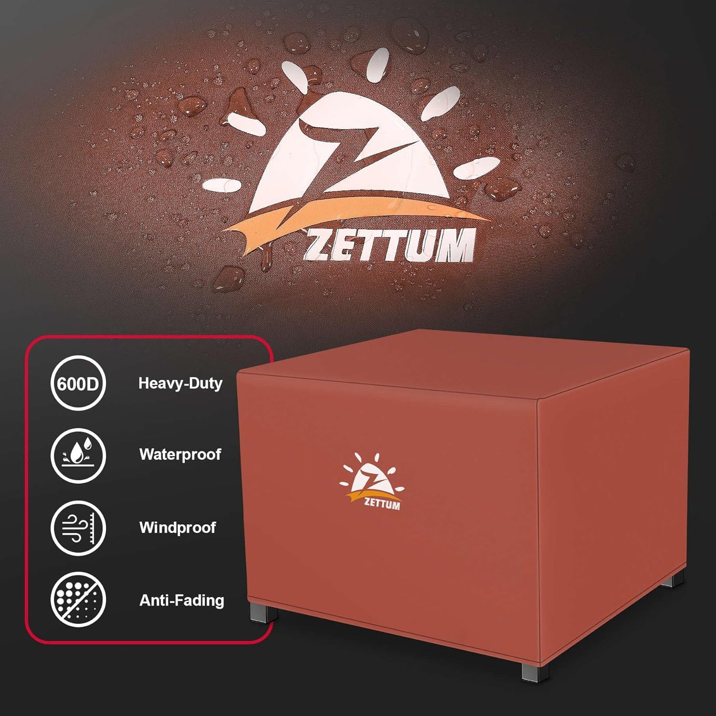 Fire Pit Cover Square 50 Inch - Outdoor Firepit Cover Heavy Duty & Waterproof, 600D Patio Fire Table Covers Large Gas Fire Pit Accessories Fade & Weather Resistant Brown - 50 x 50 x 24 Inch