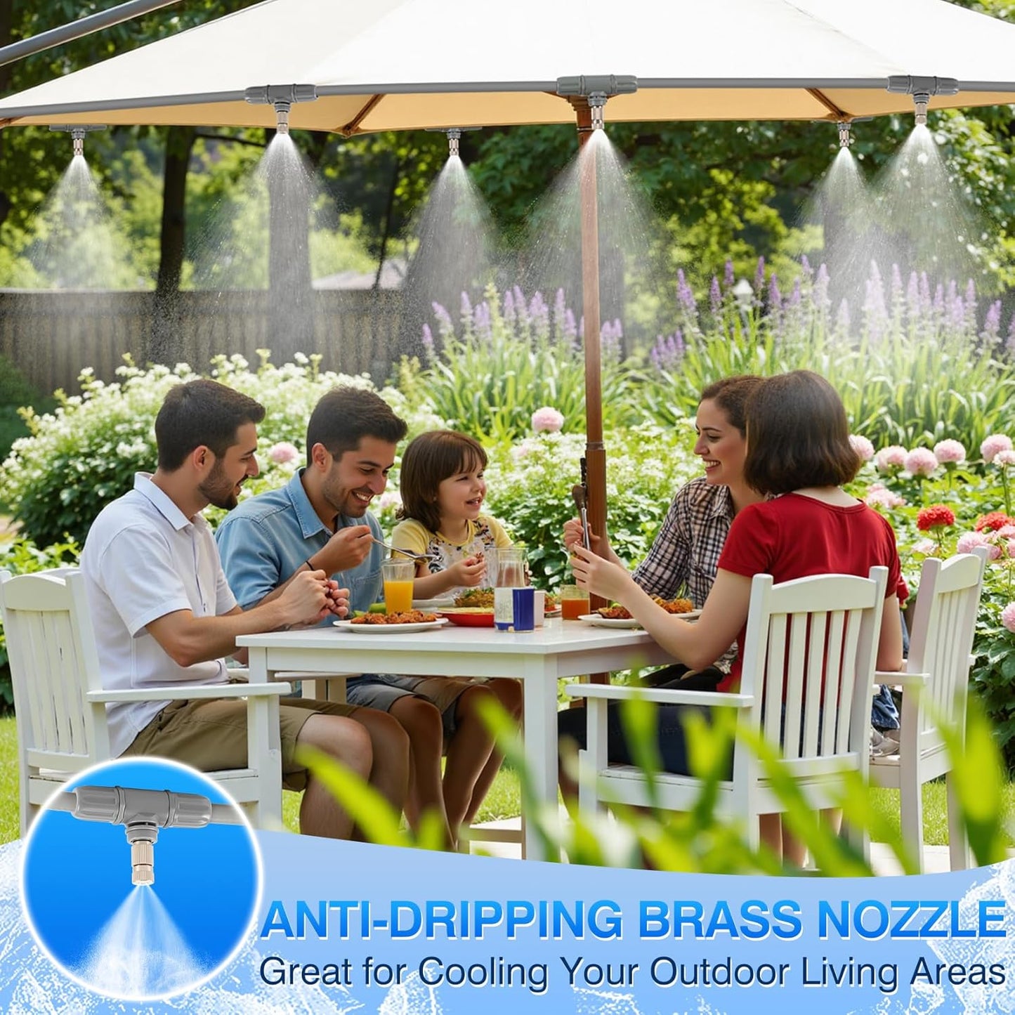 30 Pcs Misting Cooling System, Outdoor Misting System for Patio, 25 FT Misting Line Plastic Adapter, Outdoor Mister System for Patio, Garden, Trampoline, Greenhouse