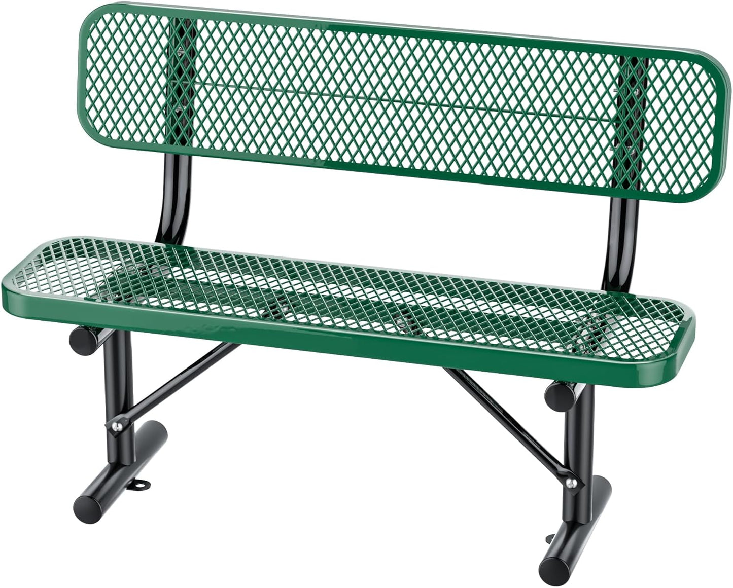 4FT Heavy Duty Park Bench with Back Portable Frame, Outdoor Metal Park Bench with Backrest, Steel Mesh Outdoor Bench for Garden, Lawn, Patio, Porch, Park, Yard, Green