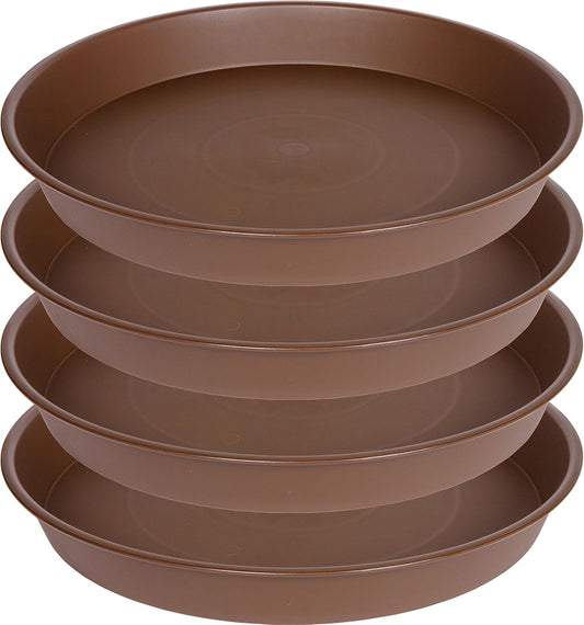 4 Pack of 14 inch Plant Saucer, Heavy Duty Round Plant Trays for Pots, Bird Bath Bowls, Plastic Plant Water Tray, Flower Plant Saucers for Indoors (14", Chocolate)