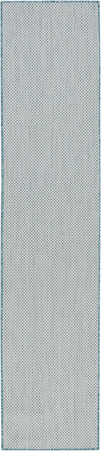 Nourison Home Courtyard Indoor/Outdoor Ivory/Aqua 2'2" x 10' Area Rug, Easy Cleaning, Non Shedding, Bed Room, Living Room, Dining Room, Backyard, Deck, Patio (2x10)