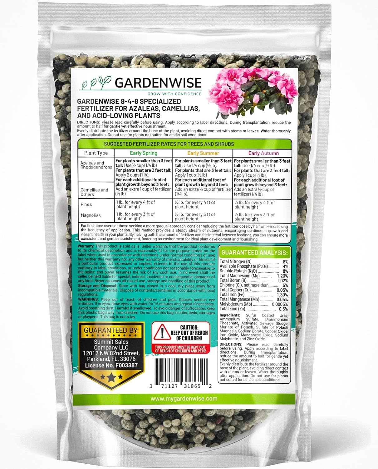 8-4-8 Acidic Fertilizer for Azaleas, Camellias (Camelia), Hydrangeas, Blueberries, Gardenias, Magnolia Trees, Evergreens, and Rhododendrons - Ideal Iron-Rich Plant Food (12 OZ)