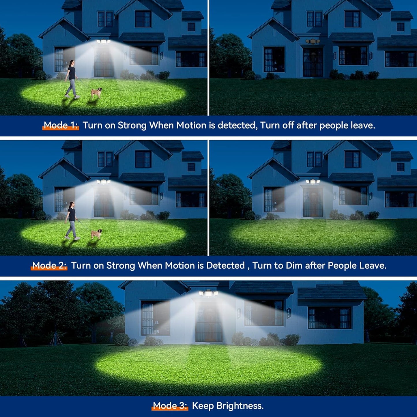 65W LED Flood Lights Outdoor, 6500LM, Waterproof, 6500K Motion Sensor Flood Lights Outdoor with Adjustable 3 Head Detected Floodlight for Outside Entryway Garage, Yard, Porch, 2Pack