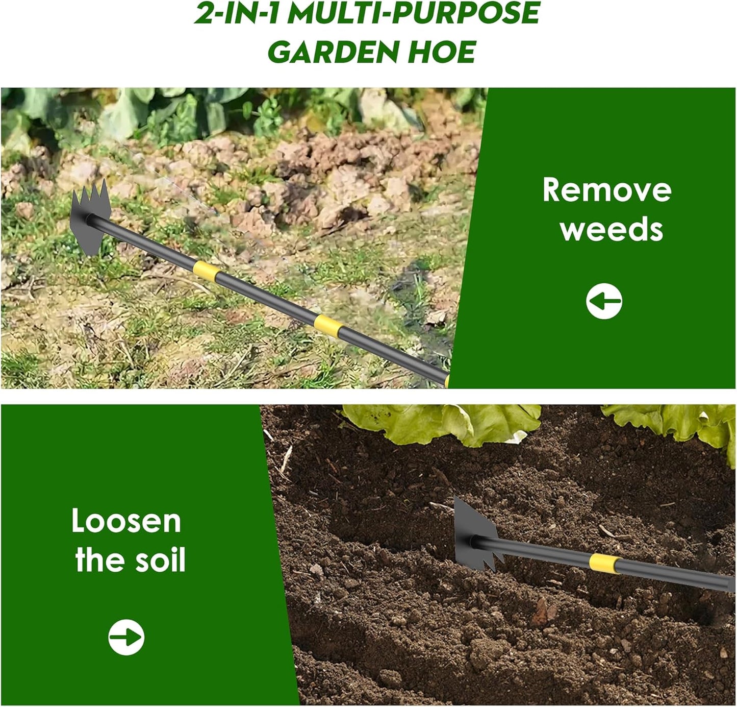 Dual Headed Weeding Tool, Long Handle for Loosening Soil Weeding Digging with Heavy Duty Stainless Steel Manual Weeder Hoe Garden Tool 17-45 inch Metal Black