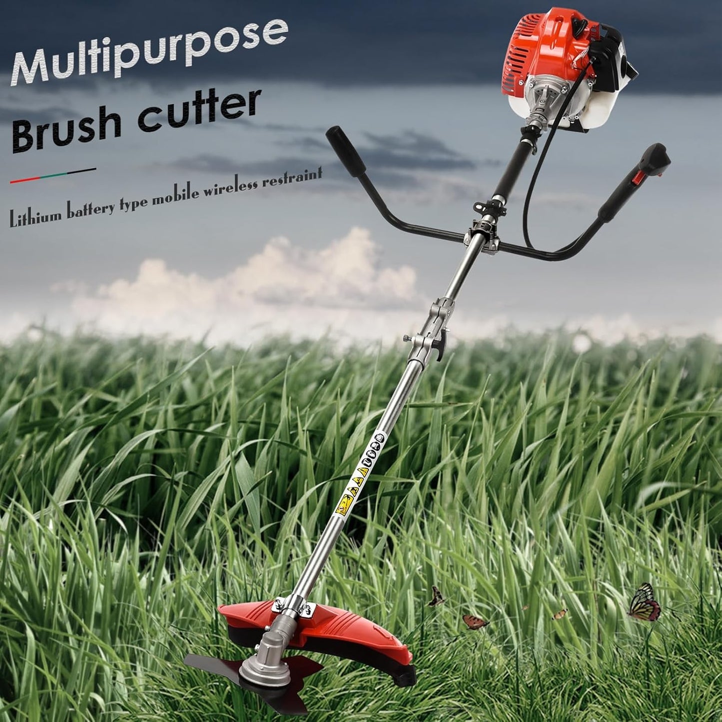 52cc 2-Stroke Weed Eater Gas Powered, 2 in 1 Gas Brush Cutter, String Trimmer and Gas Weed Wacker Hedge Edger Trimmer for Weeds and Grass, Strong Powerful Full Guard Accessories Red
