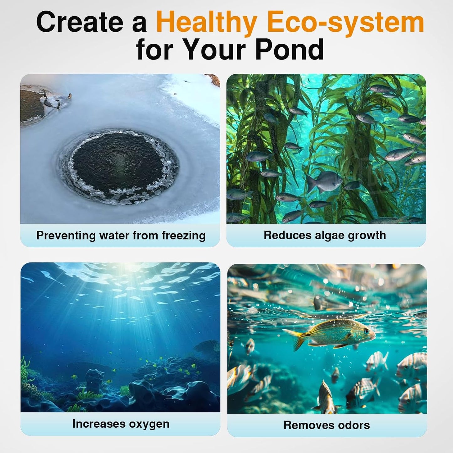 Pond Aerator Kit 3/4 HP Heavy Duty Compressor 5.76CFM Supports Large Lakes up to 3 Acres Outdoor Pond Oxygen Pump 100ft Upgraded Sinking Tubing + 2 Bubble Diffusers