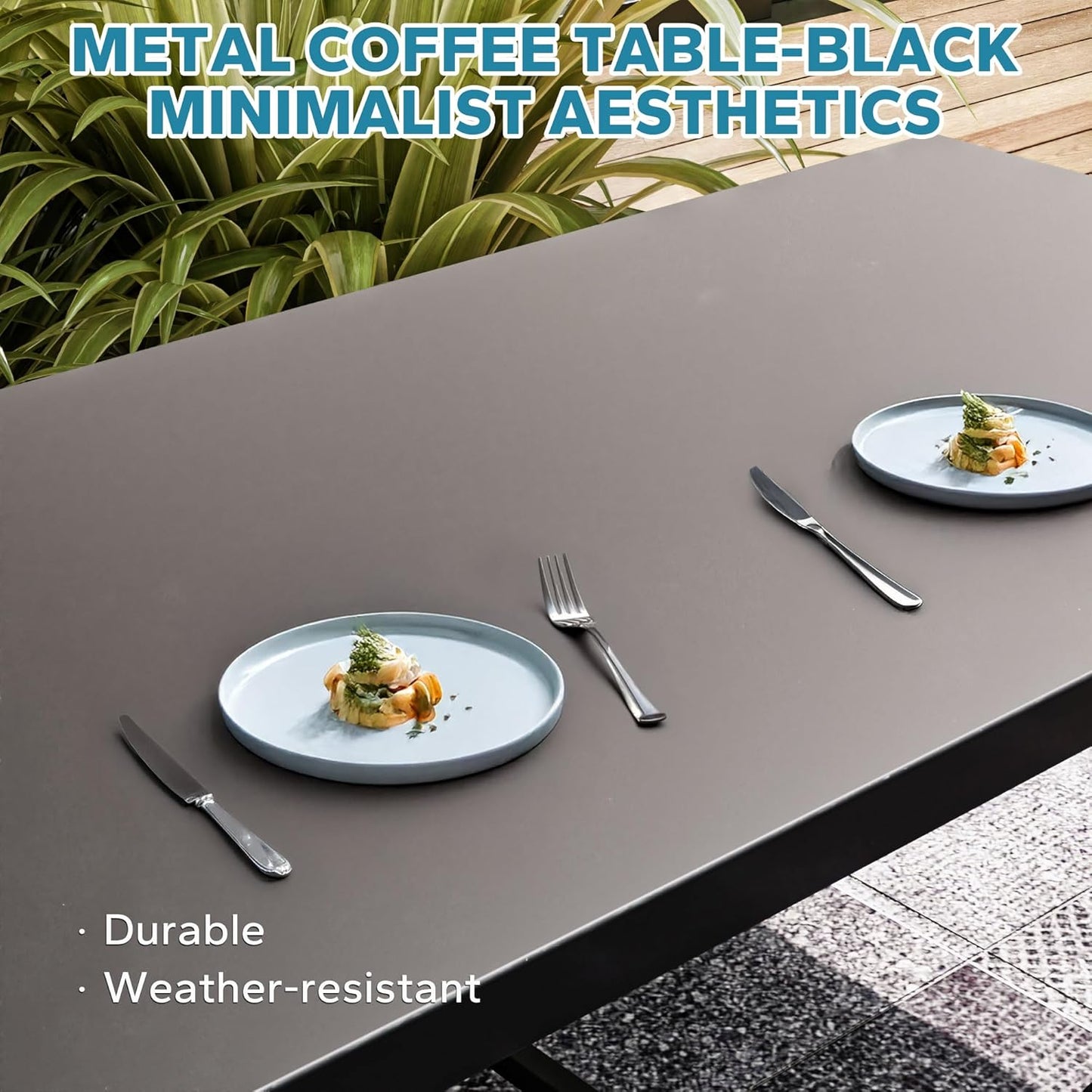 4 Pieces Outdoor Conversation Furniture Set, 55" Patio Couch，47" Metal Coffee Table, 2 Chairs, Rattan Wicker Sofa with Removable Cushions for Bistro, Deck (Navy Blue)