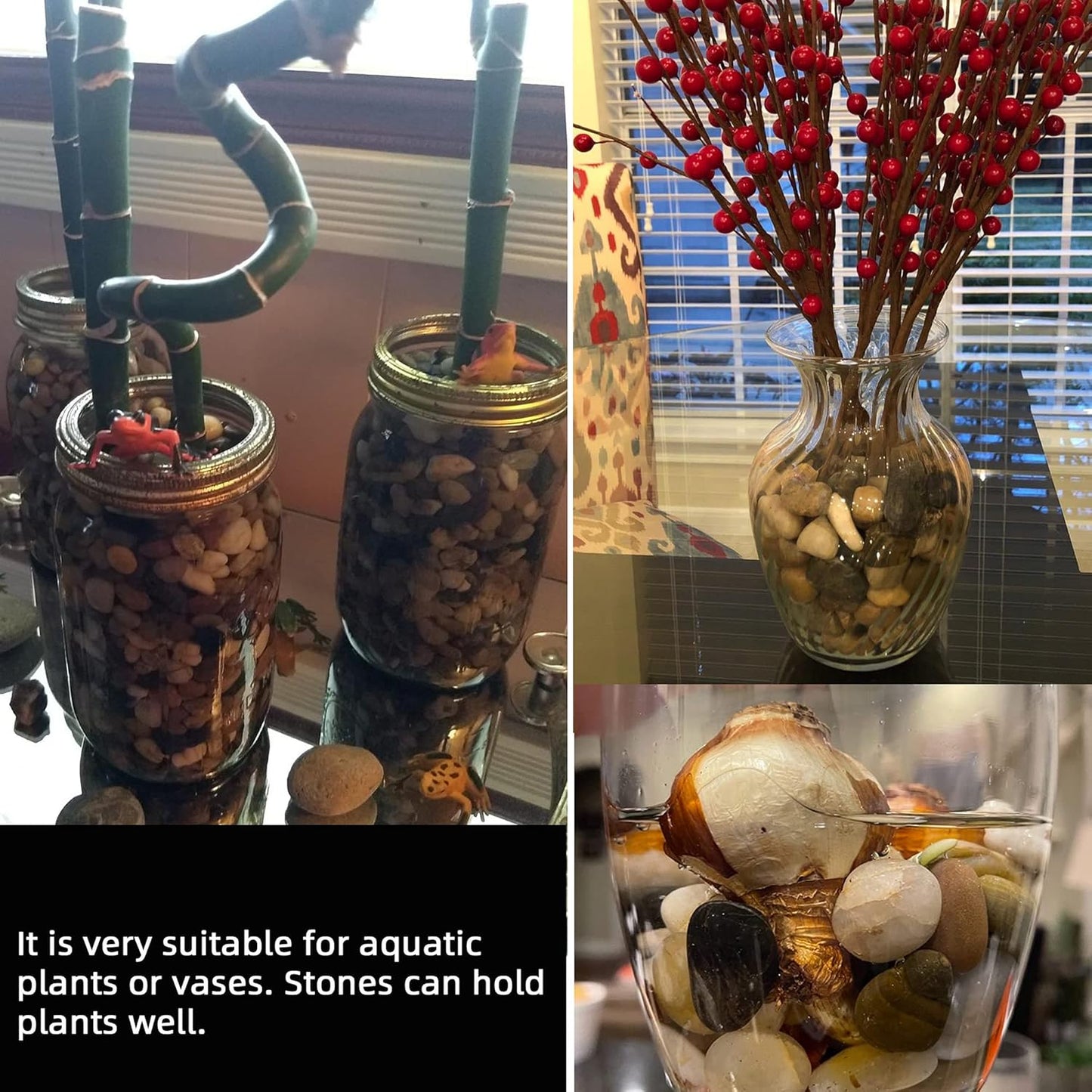 Pebbles for Plants 1.8 lb Natural Garden Decorative Stone Outdoor Polish River Rocks 1-1.5 Inches…