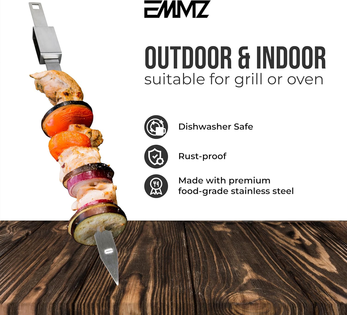 Grilling Skewer–16.5"flat metal skewers with removable Slider (set of 10) Storage Bag stainless steel skewers for BBQ-kebab koobideh-Skewers for kabab Barbecue meat vegetable-Grill sticks forcamping