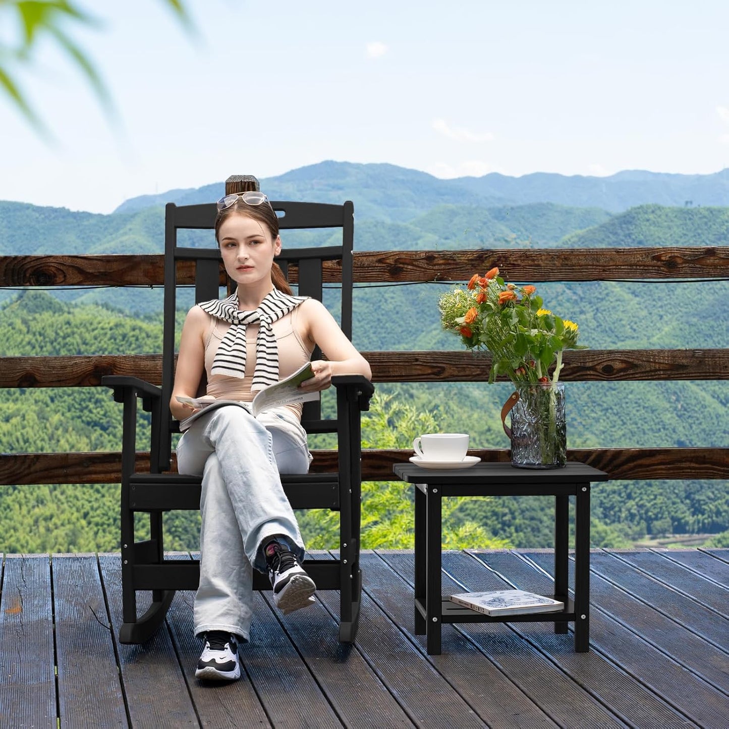 Adirondack Square Side Table - 18.4" Large Panel HDPE Outdoor End Table - Weatherproof, Rustproof & Low Maintenance for Patio, Lawn, Pool, Indoor Use (Black)