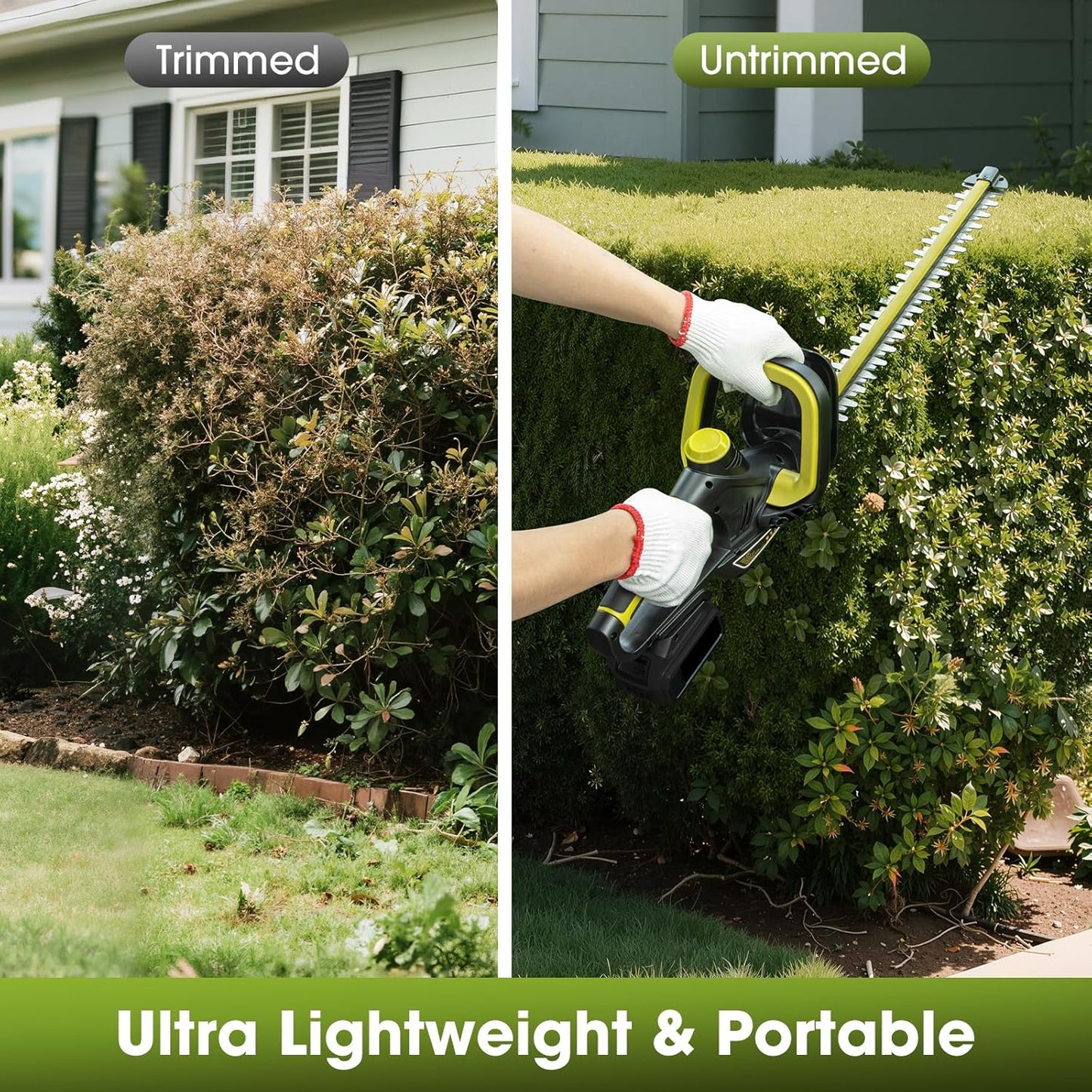 Hedge Trimmer for Dewalt 20V Battery, Cordless Hedge Trimmer with 22'' Dual-Action Blade, 1600RPM, 3/5'' Cutting Width, Rotatable Handle & Dual-Switch Design (Battery Not Included) (Green)