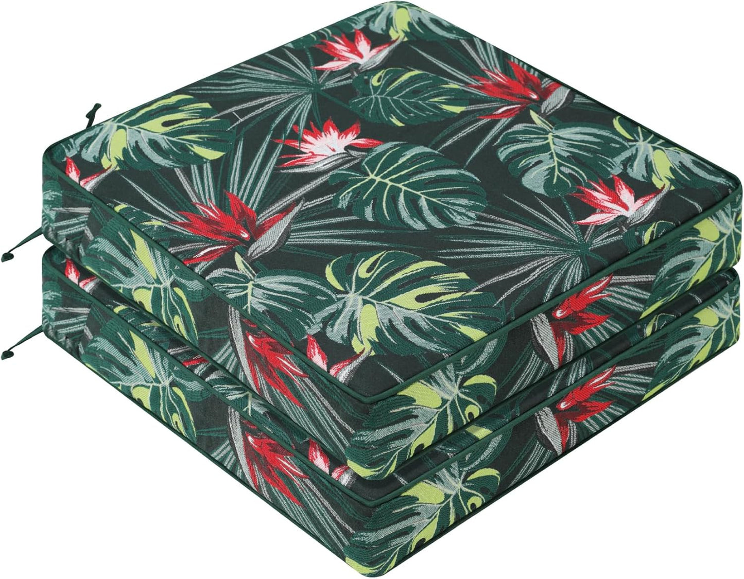 Favoyard Outdoor Chair Cushion 22 x 22 x 3 In Waterproof Pattern Fade Resistant Cushions for Patio Furniture with Removable Cover Attach Straps 28D Foam Insert Cushions Pads for Seat Sofa Couch 2 Pack