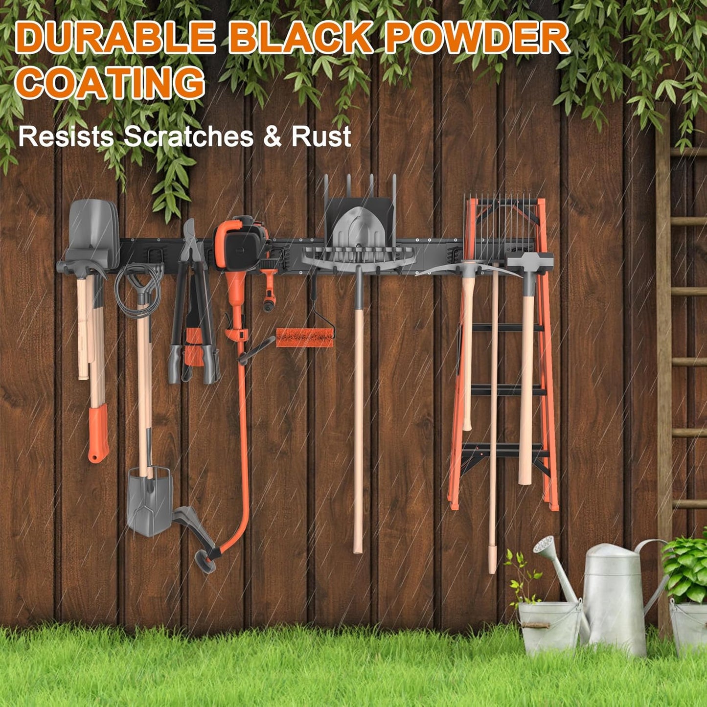 Garage Storage, Ultimate Wall-Mounted Garage Organizer for Men 48Inch, Heavy Duty 440lbs Tool Rack with Adjustable Metal Hooks Yard, Shed & Workshop Storage for Tools, Bikes, Snowboards Gift