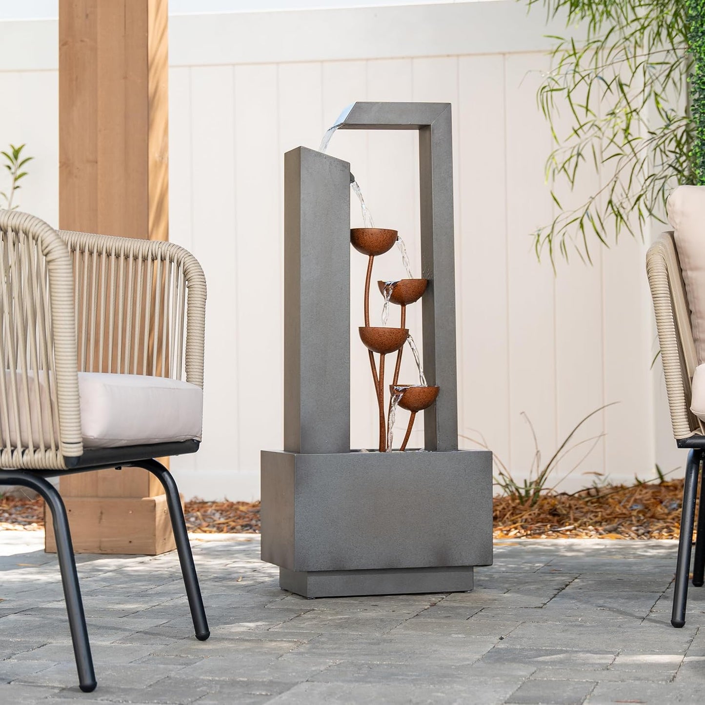 XBrand Freestanding Sculptural Metal Multi-Tiered Flower Water Fountain, No LED Lights, Gray and Bronze, 38" Tall