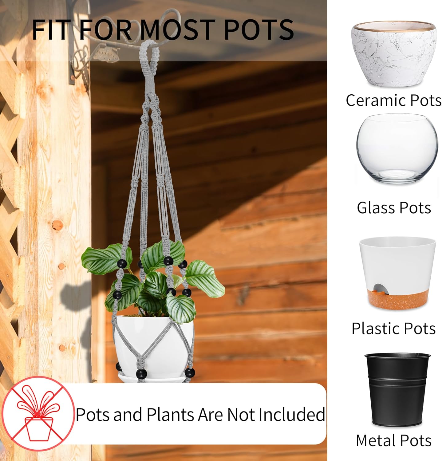 3 Pack Macrame Plant Hanger - 35"/29"/23" Different Sizes, Hanging Planter Basket Flower Pot Holder for Indoor Outdoor, Boho Home Decor, Gray (POTS NOT Included)