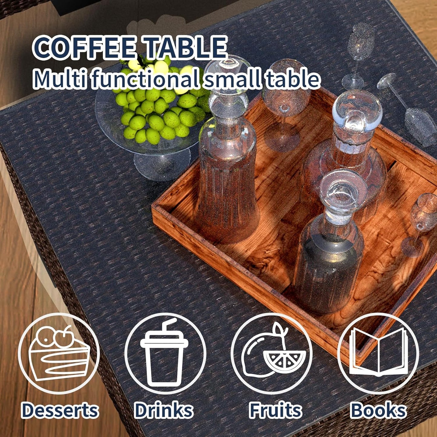 7 Piece Patio Furniture Set, Rattan Outdoor Patio Conversation Sets, Outdoor Sectional Furniture with Waterproof Cushion and Coffee Table, for Deck, Backyard, Garden, Peacock Blue