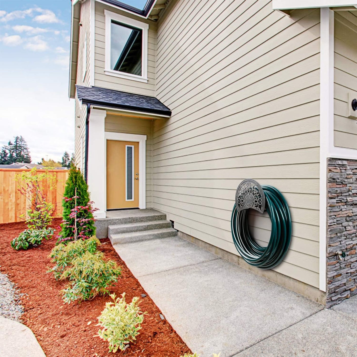 GOFORWILD Garden Hose Holder made of Stainless Cast Aluminum, Decorative Hose Butler Sturdy Water Hose Rack, Durable Wall Hose Hanger, Holds 125-Feet of 5/8-Inch Hose, Hose Reel, 7005