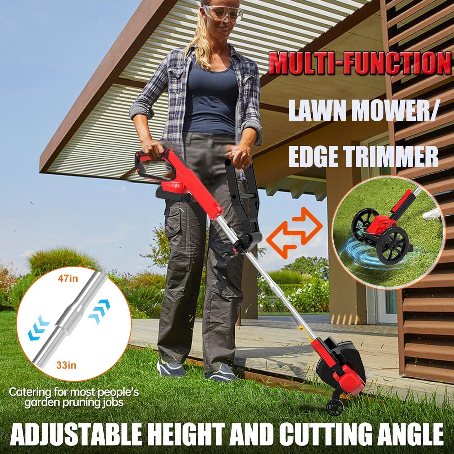 Electric Weed Wacker Eater Cordless Grass Trimmer Battery Powered with 2 Battery&25 Pcs Blades, 3 in 1 21V/2.0Ah Lightweight Portable String Trimmers/Edger Lawn Mower/Brush Cutter for Yard Garden