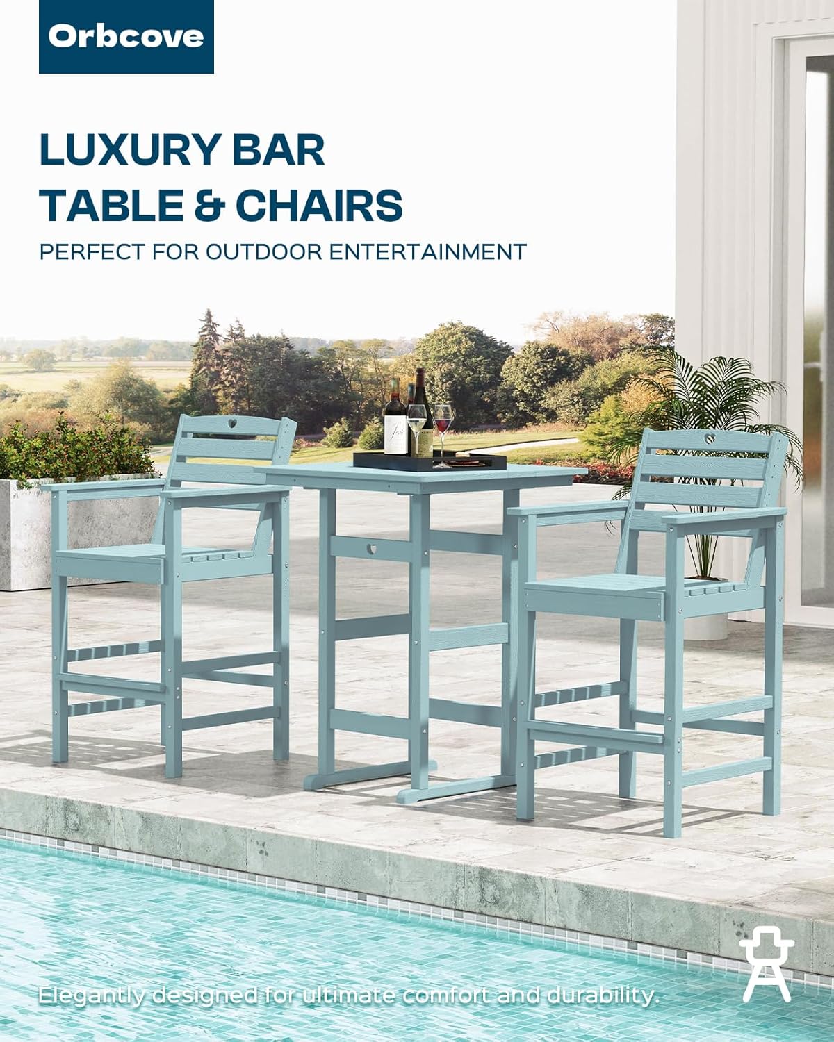 Adirondack Outdoor Bar Table, Durable HDPE Composite, Weather Resistant, Easy to Clean, Perfect for Backyard and Poolside Use, Light Blue