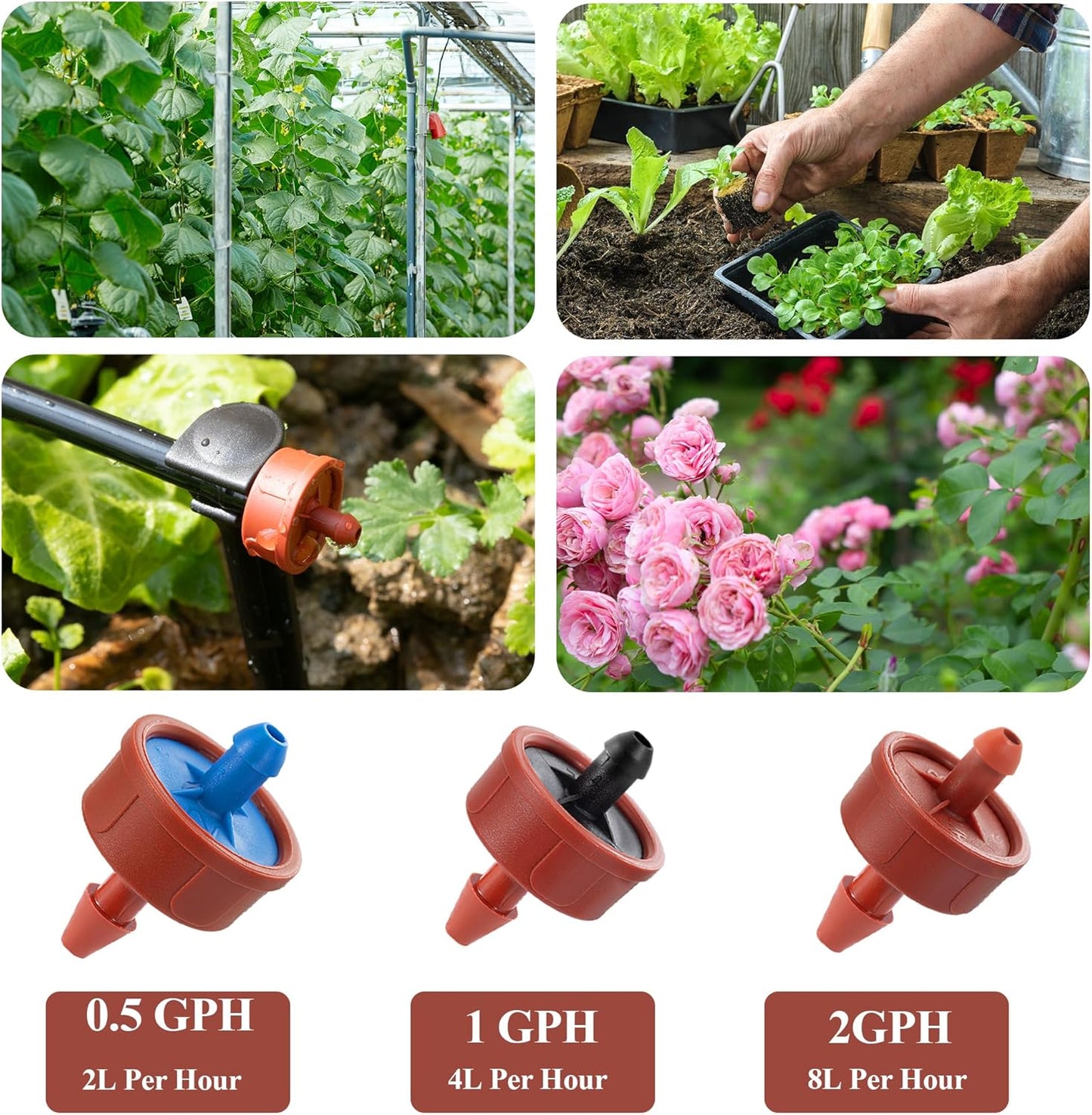 200Pcs 0.5 GPH Pressure Compensating Irrigation Spot Drippers,Constant Flow Barb Outlet Watering Dripper Emitters Heads Parts for 1/4 Inch Watering Tubing Line for Garden Pots Plant Irrigation Systems