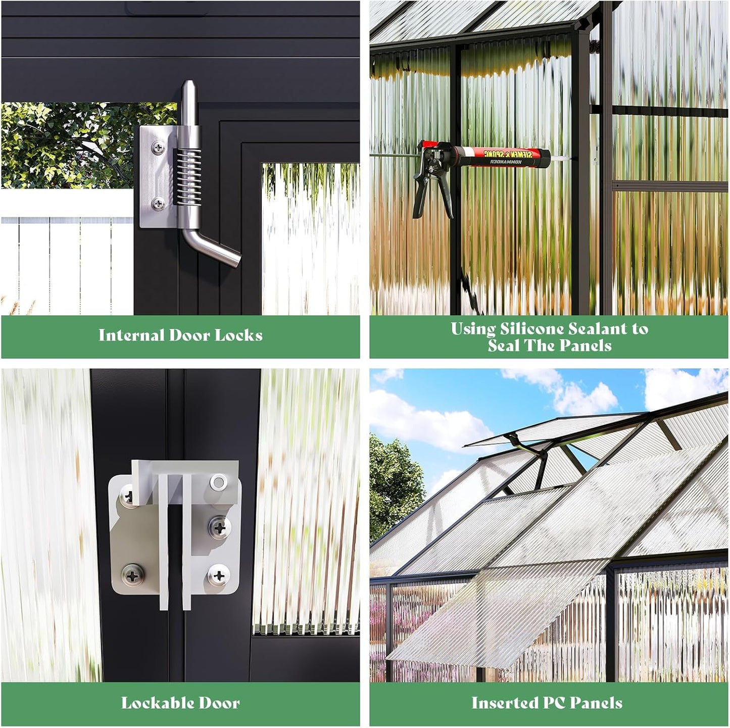 Amerlife 6x10x6.3 FT Ft Polycarbonate Greenhouse for Outdoors, Walk-in Design with Aluminum Frame, 2 Windows and Swing Door, Heavy-Duty Greenhouse Construction for Garden, Black