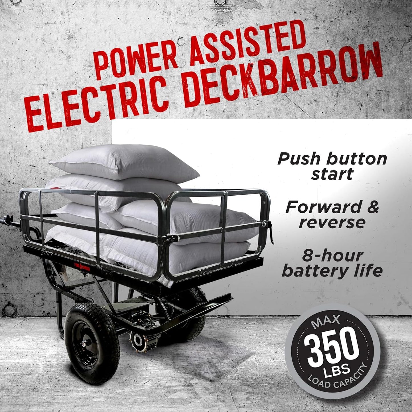 Electric Powered Utility Cart 350 LBS Capacity with Metal Mesh Deck Collapsible/Removable Sides 8 Hour Battery Life