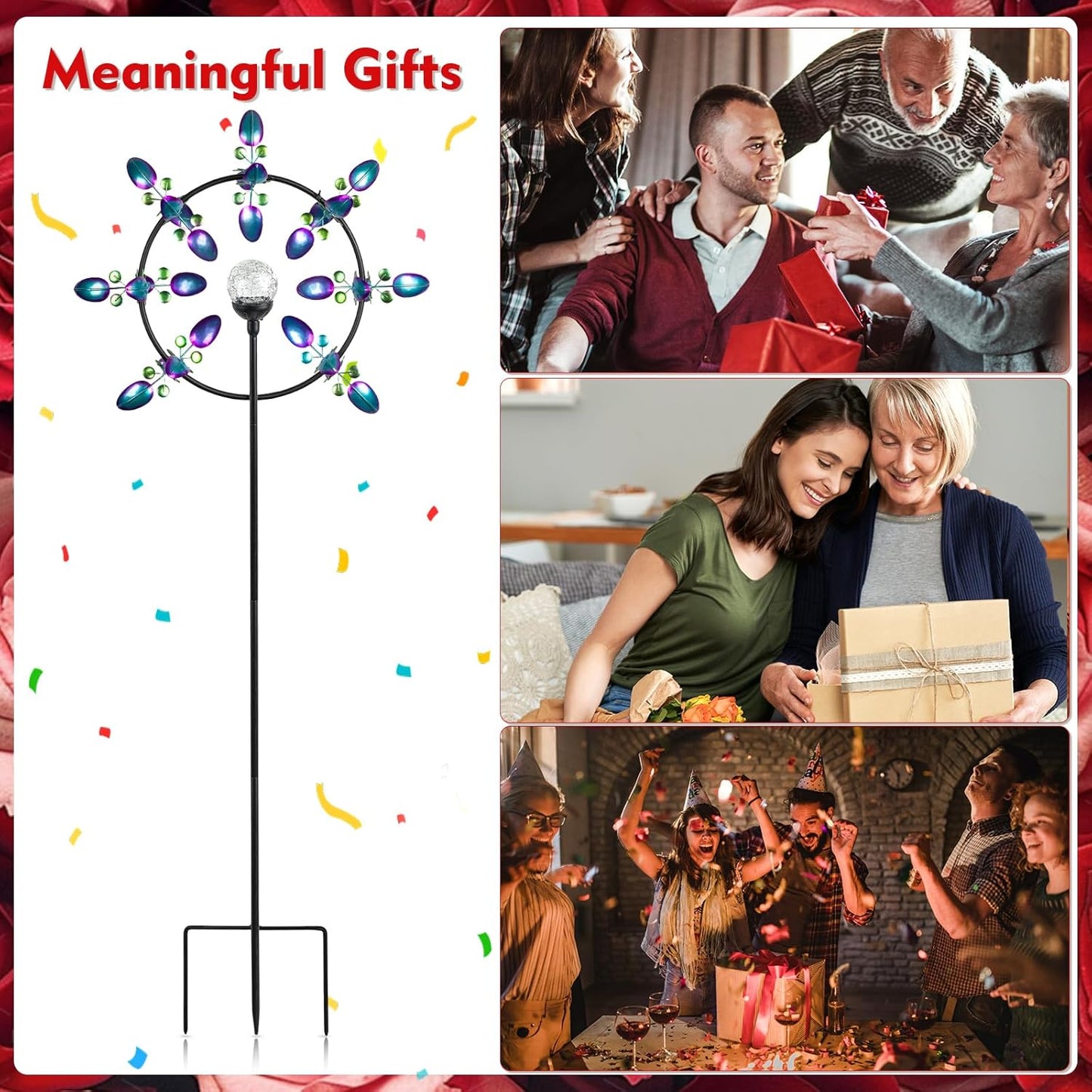 Large Solar Wind Spinner Outdoor, Metal Wind Sculpture Kinetic for Patio Garden Yard Decor, Gift for Family or Friends