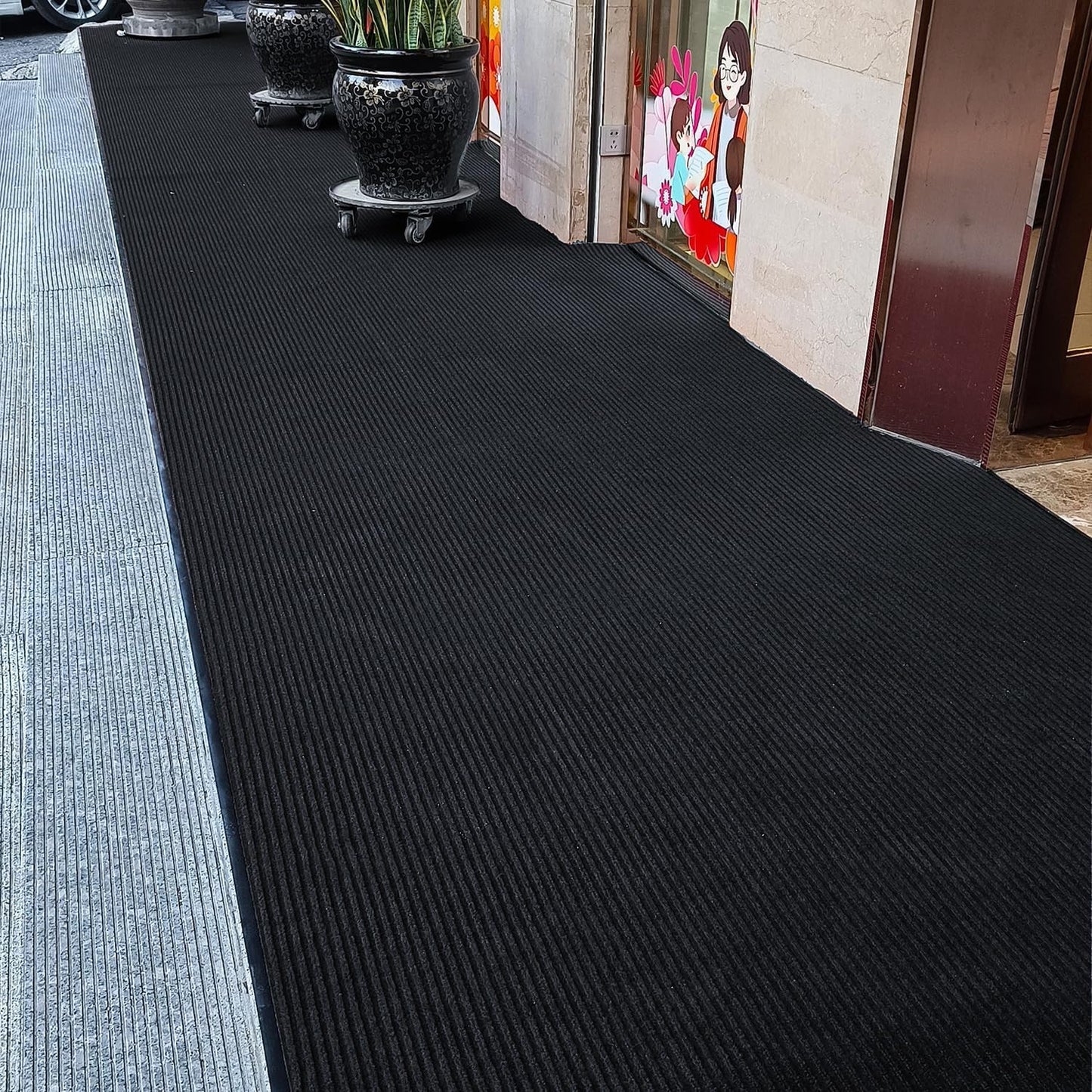 TANYOYO 3' X 10' Commercial Grade Door Floor Mat Brush Step Entrance Mat Vinyl Backed Utility Doormat Heavy Duty Floor Rugs Commercial Outdoor Carpet Indoor Entrance Mat，Black