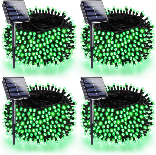 4 Pack 180FT Solar Halloween Lights Outdoor Waterproof, Super Bright 320 LED Solar String Lights with 8 Lighting Modes, Green Wire Twinkle Tree Light for Outside Xmas Party Decorations (Green)