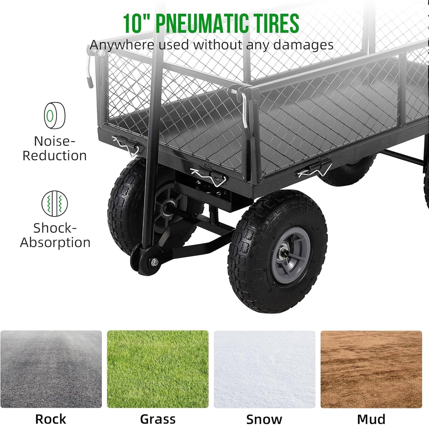 Heavy Duty Steel Garden Cart Folding Utility Wagon with Removable Cart Liner, 500 Lbs Capacity