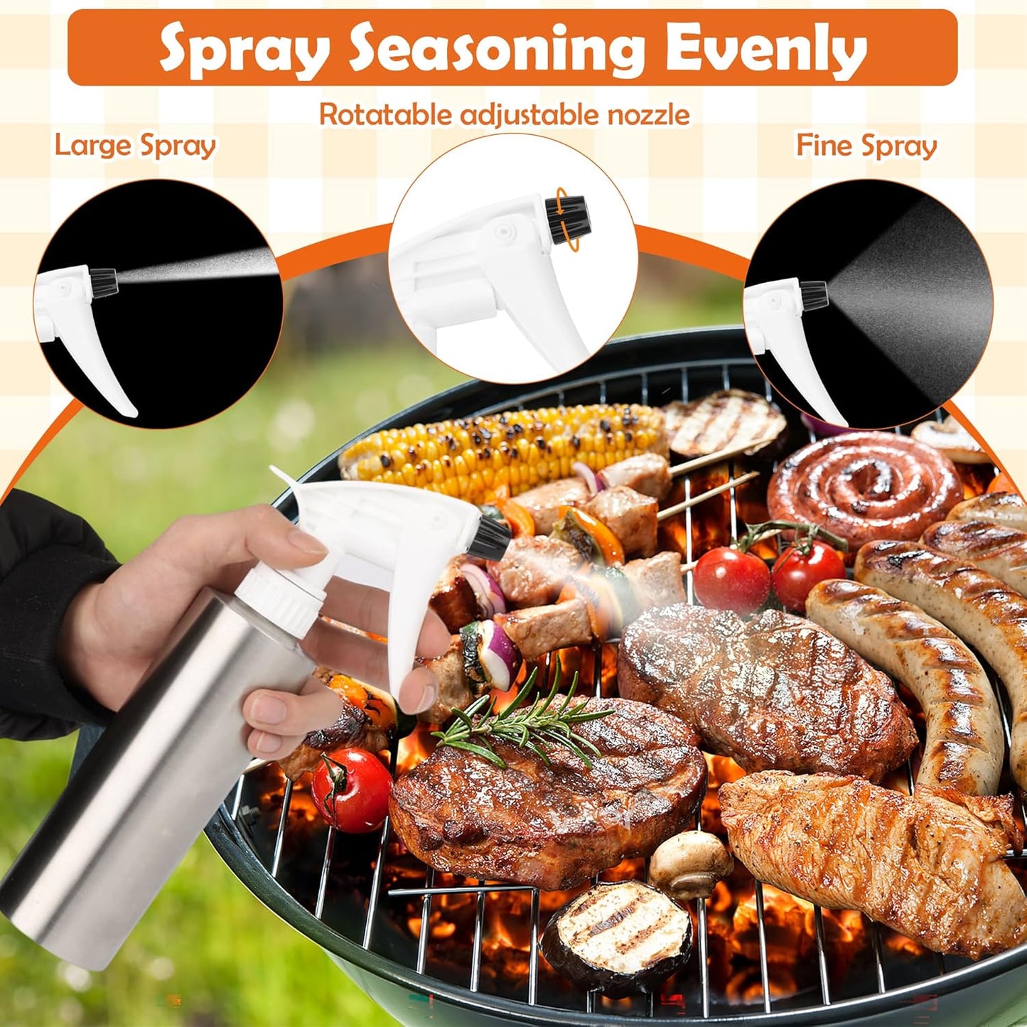 AHIER 2in 1 BBQ Spray Bottle, Turkey Marinade Injector Stainless Steel Grill Spray Bottle & Meat Injector with 2 PCS Cleaning Brush