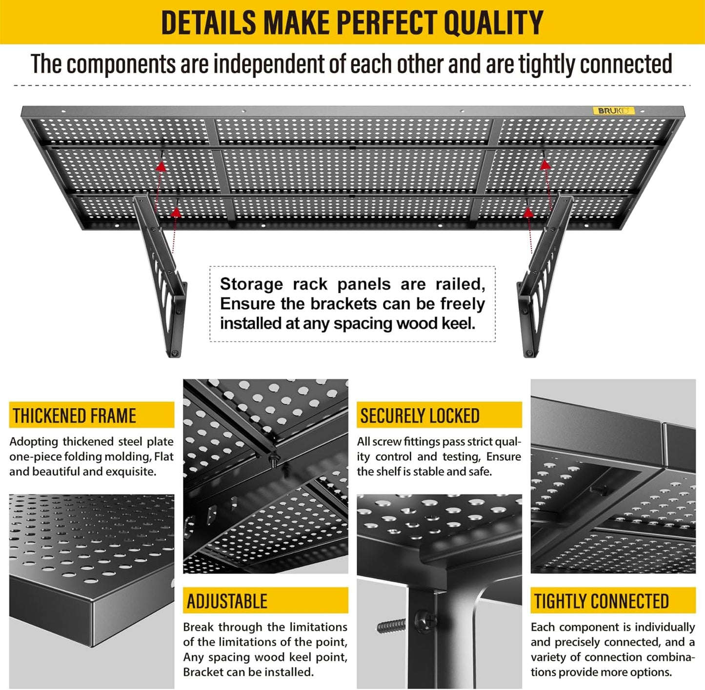 2Pack 1.64x4ft Adjustable Metal Garage Wall Shelving Heavy Duty Garage Storage Shelf Wall Mounted Black