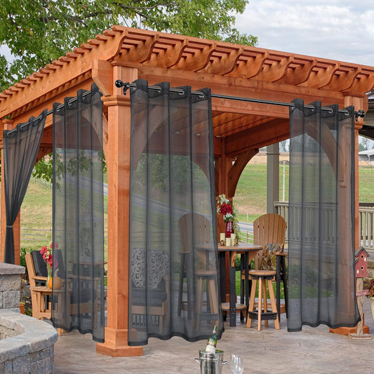 HolidayIdeas Outdoor Sheer Curtains for Patio Waterproof, 2 Panels - 54 x 120 Inch - Grey Light Filtering Voile Outside Curtains Grommet Drapes for Front Porch, Gazebo, Pergola, Backyard