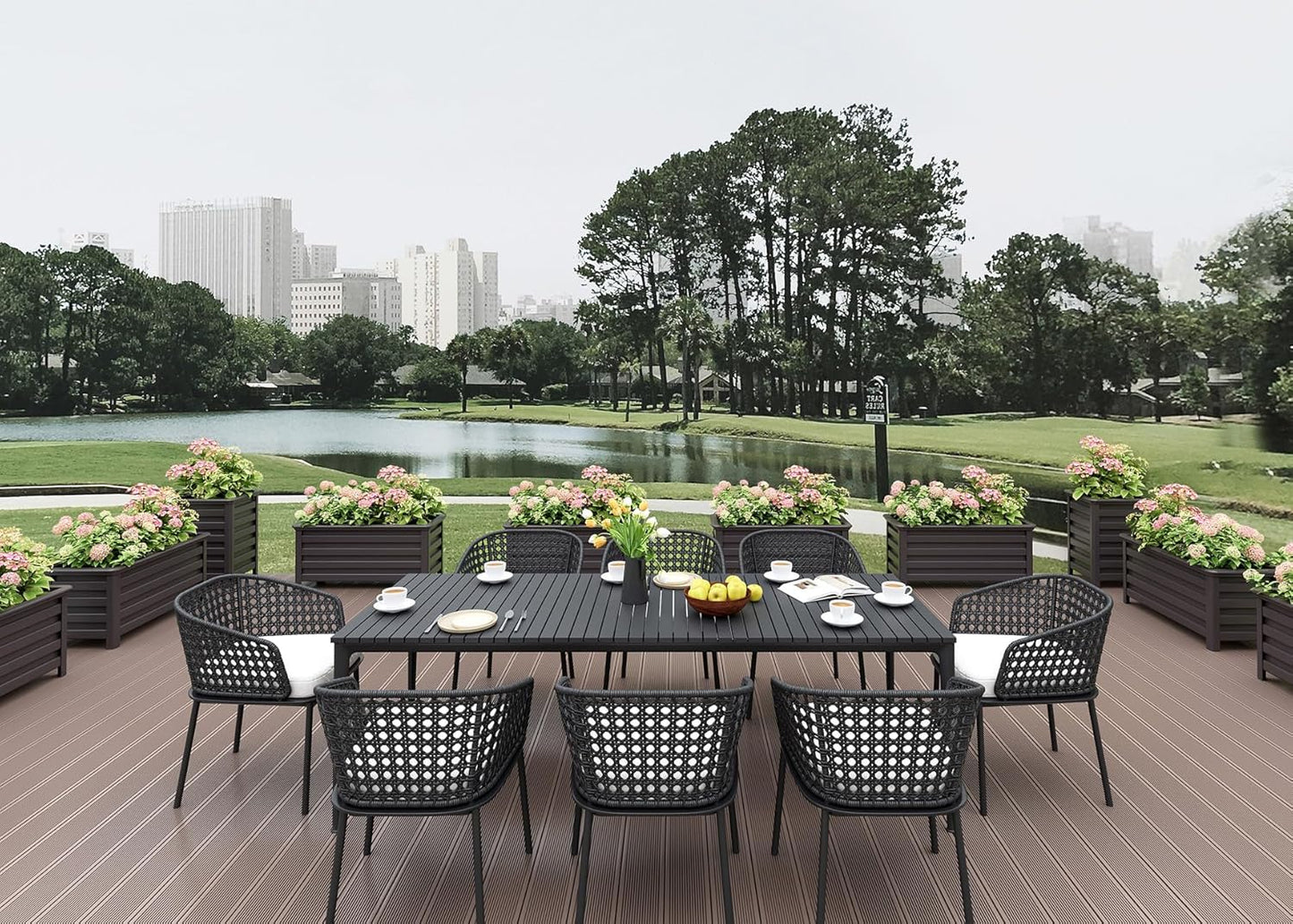 Aluminum Rectangular Outdoor Planter 39.36" Long Box Planter for Patio Porch Indoor Outdoor Weather-Resistant Large Planters with Drainage Hole for Flowers, Dark Brown, 19.68"D x 39.36"W x 19.68"H