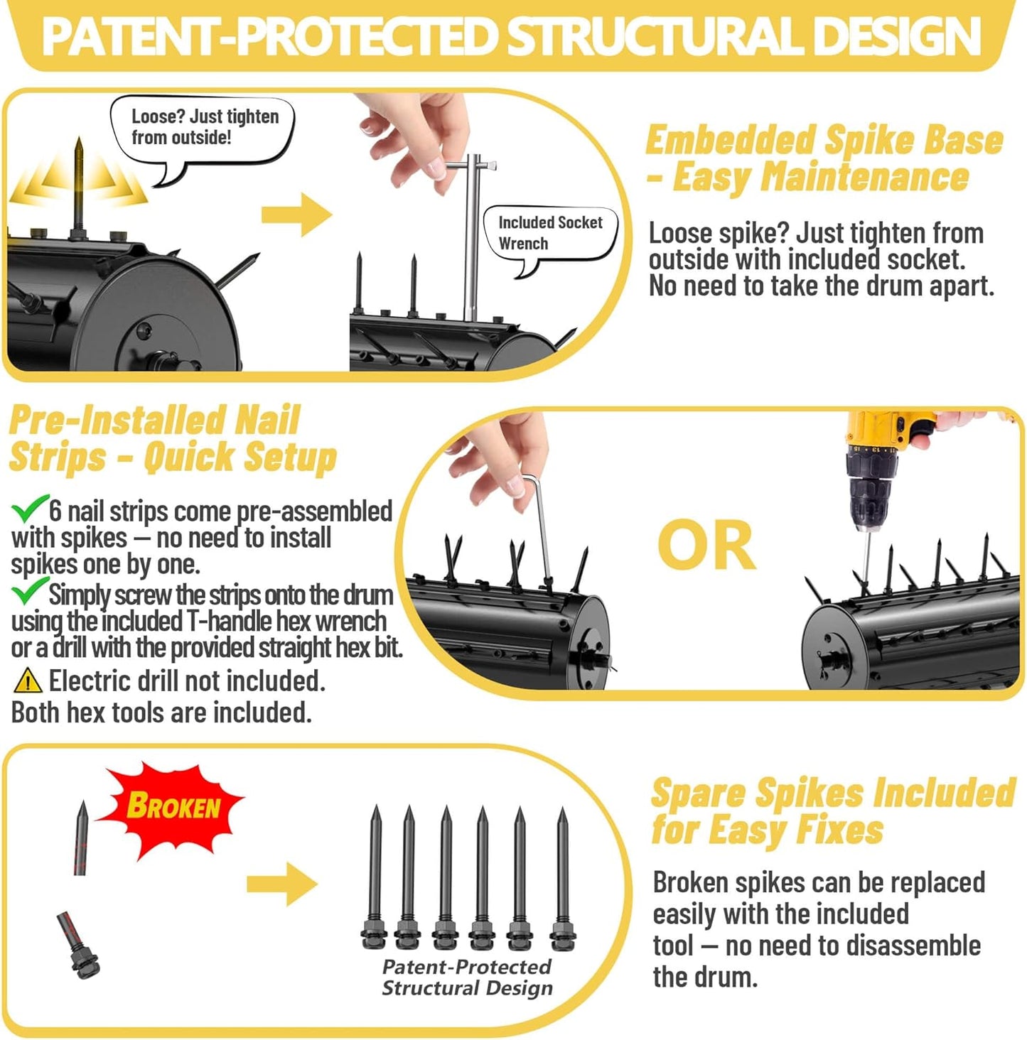 22-Inch Patented Lawn Aerator, Rolling Aerator Lawn Tool, Heavy Duty Lawn Aerator Tool, Grass Aerator & Garden Tools for Aeration & Soil Health