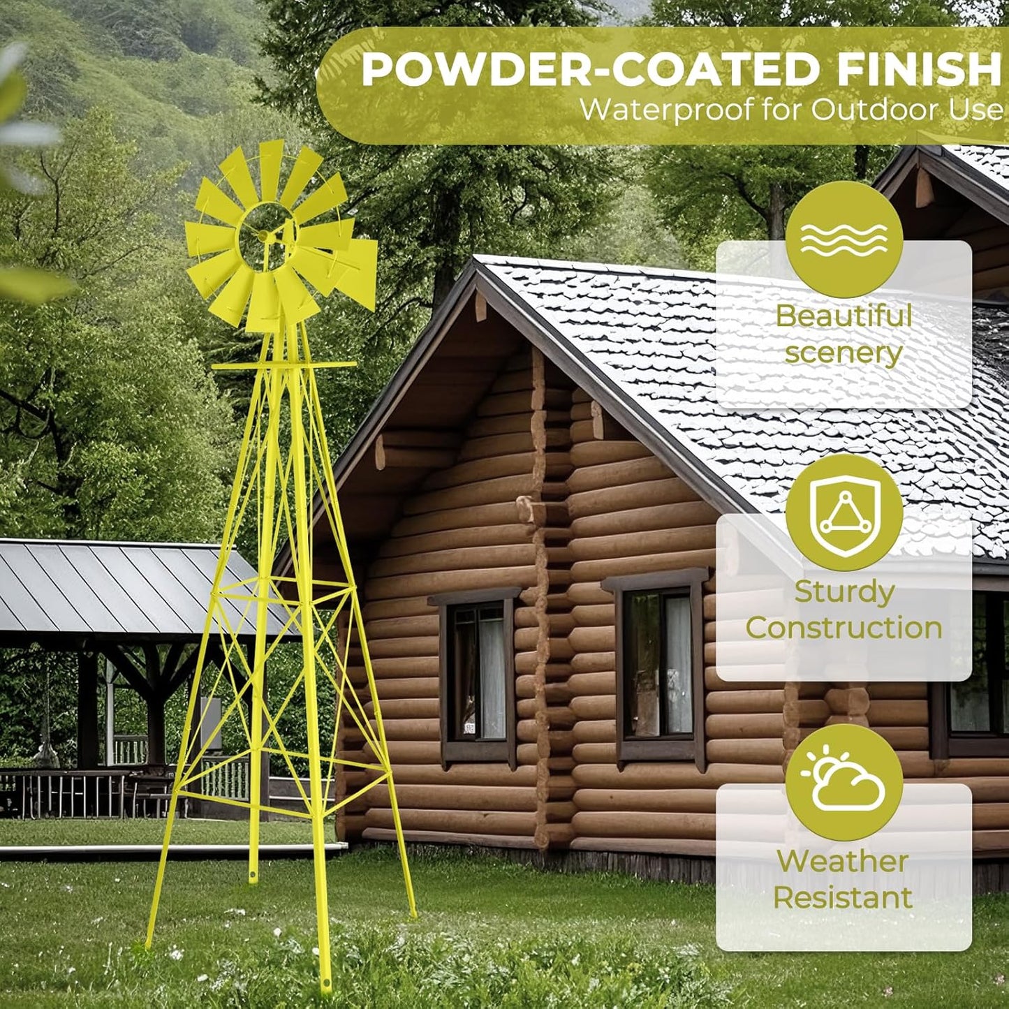 Outvita 8FT Ornamental Windmill for Yard, Heavy Duty Durable Metal Weather Vane Garden Decoration Weather Resistant for Garden, Farm, Seaside