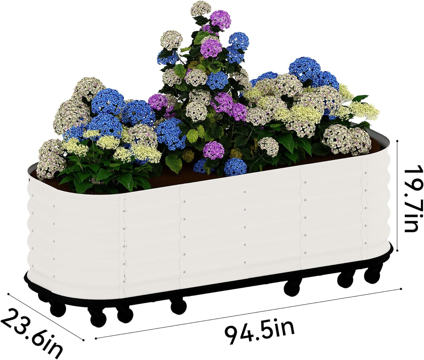 95x24x20in Galvanized Raised Garden Bed with Wheels & Water Reservoir – Durable Outdoor Planter Box, Elevated Raised Beds for Gardening, Portable Garden Box for Indoor/Outdoor Plants,White