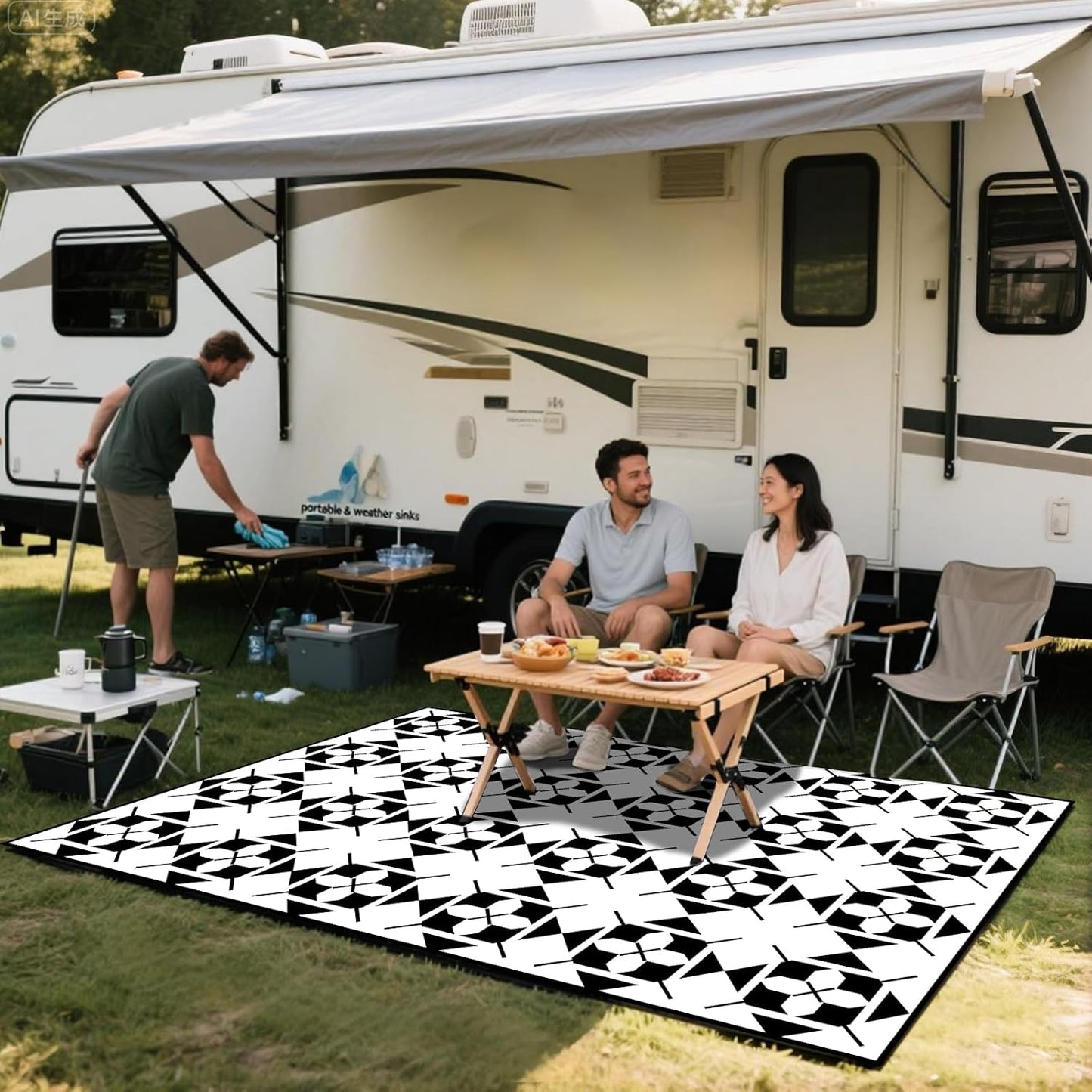 WILDROOTS 5x8 Feet Frame-in-Frame Plastic Outdoor Rug, Stain Resistant Waterproof Reversible Outdoor Patio Rug, Fade Resistant Camping Rug