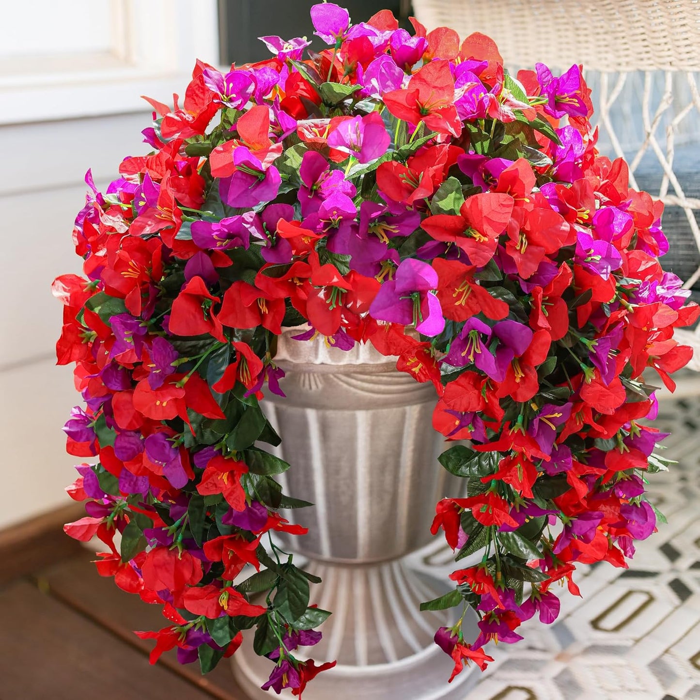 Bougainvillea Artificial Hanging Flowers Plants for Outdoors Decoration, 2pcs Fake Flowers Bougainvillea Vines Realistic UV Resistant Silk Flower for Outside Planter Porch Patio Yard Urn, Mix