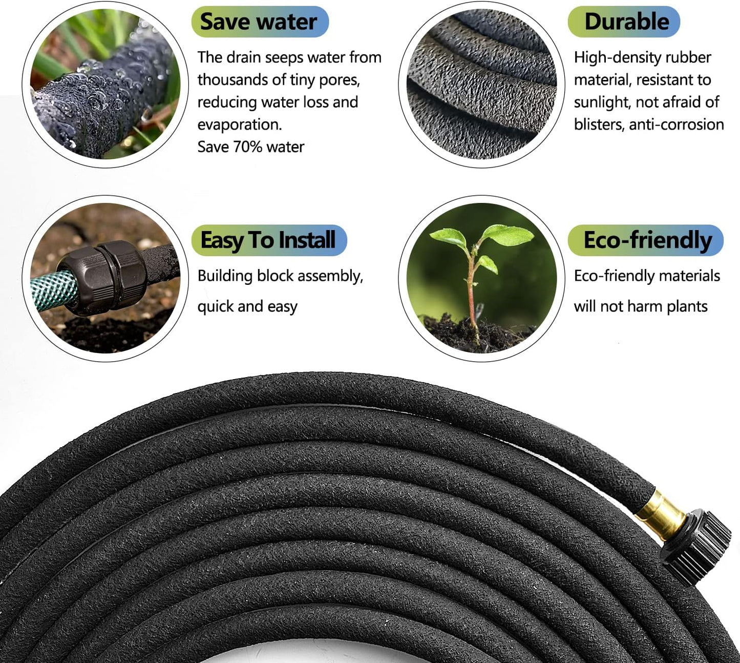 3 Pack Short Soaker Hose 15 Ft for Garden Beds, 1/2’’ 50 ft Soaker Hose for Foundation Watering, 70% Water Saving Drip Hose Irrigation for Lawn, Landscaping, Garden (15 FEET x 3PACK, Black)